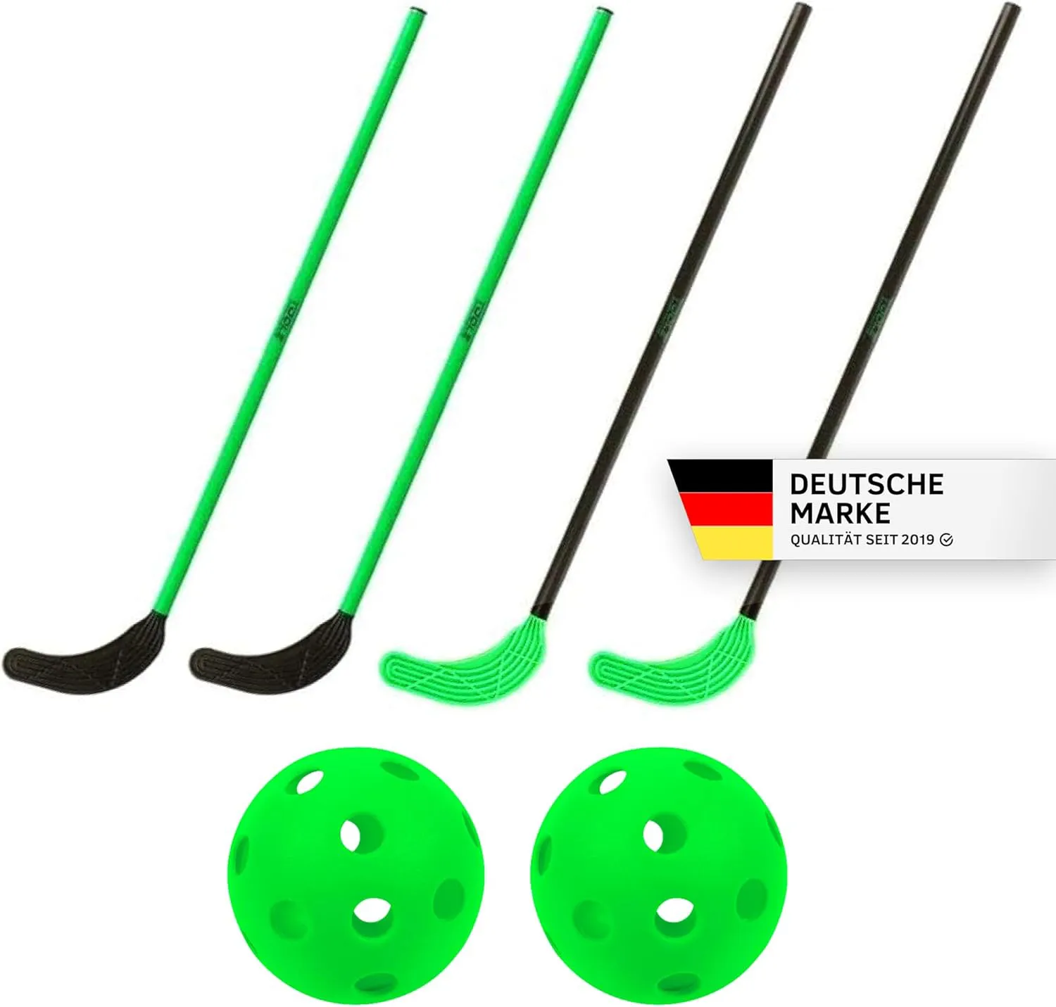 Bild von TOOLZ Hockeyschläger Set mit 4 Schlägern und 2 Bällen für Indoor und Outdoor Spiele