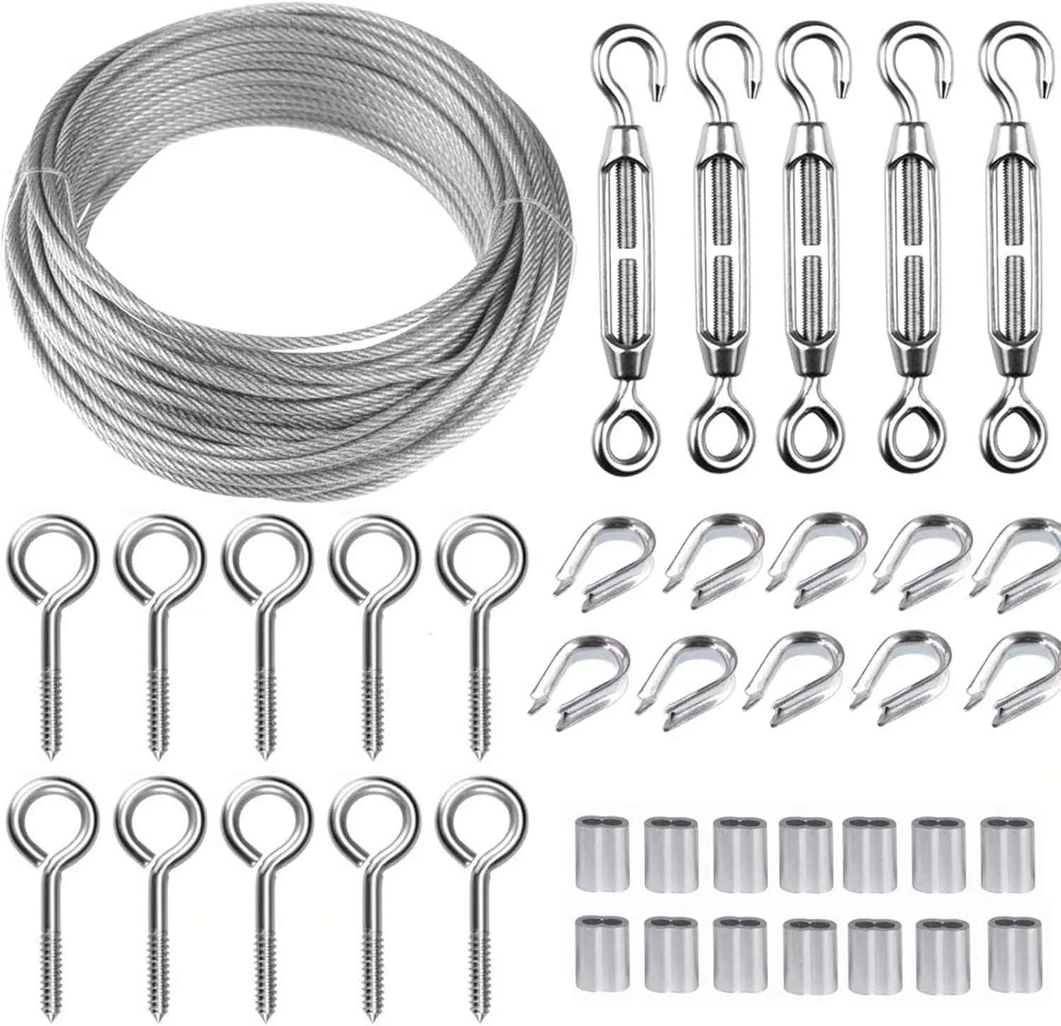 Bild von TooTaci 30 Meter Edelstahl Drahtseil Set mit 2 mm Durchmesser und M5 Seilspanner für Rankhilfen und Gardinen
