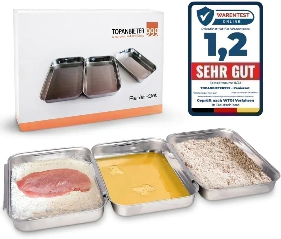Bild von TOPANBIETER 999 3-teiliges Panierset aus Edelstahl, spülmaschinengeeignet, ideal für Fisch, Fleisch und Gemüse