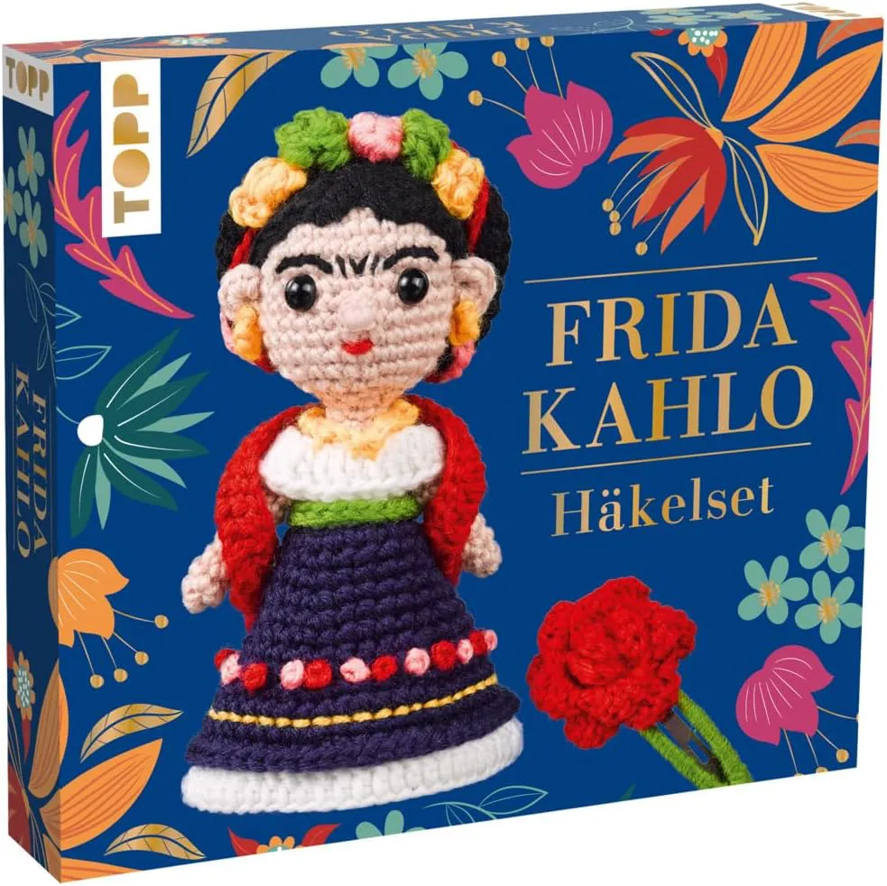 Bild von TOPP Frida Kahlo Häkelset mit Anleitung und Material für ein 14 cm Modell und Haarspange in Weiß