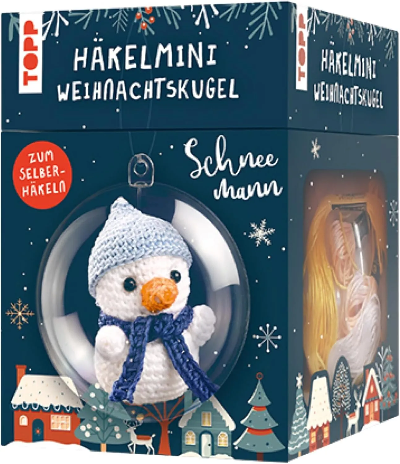 Bild von TOPP Häkelset für Weihnachtskugel Schneemann mit Anleitung, Garn in fünf Farben, Häkelnadel, Kunststoffkugel, Füllwatte, Perlen und Glöckchen