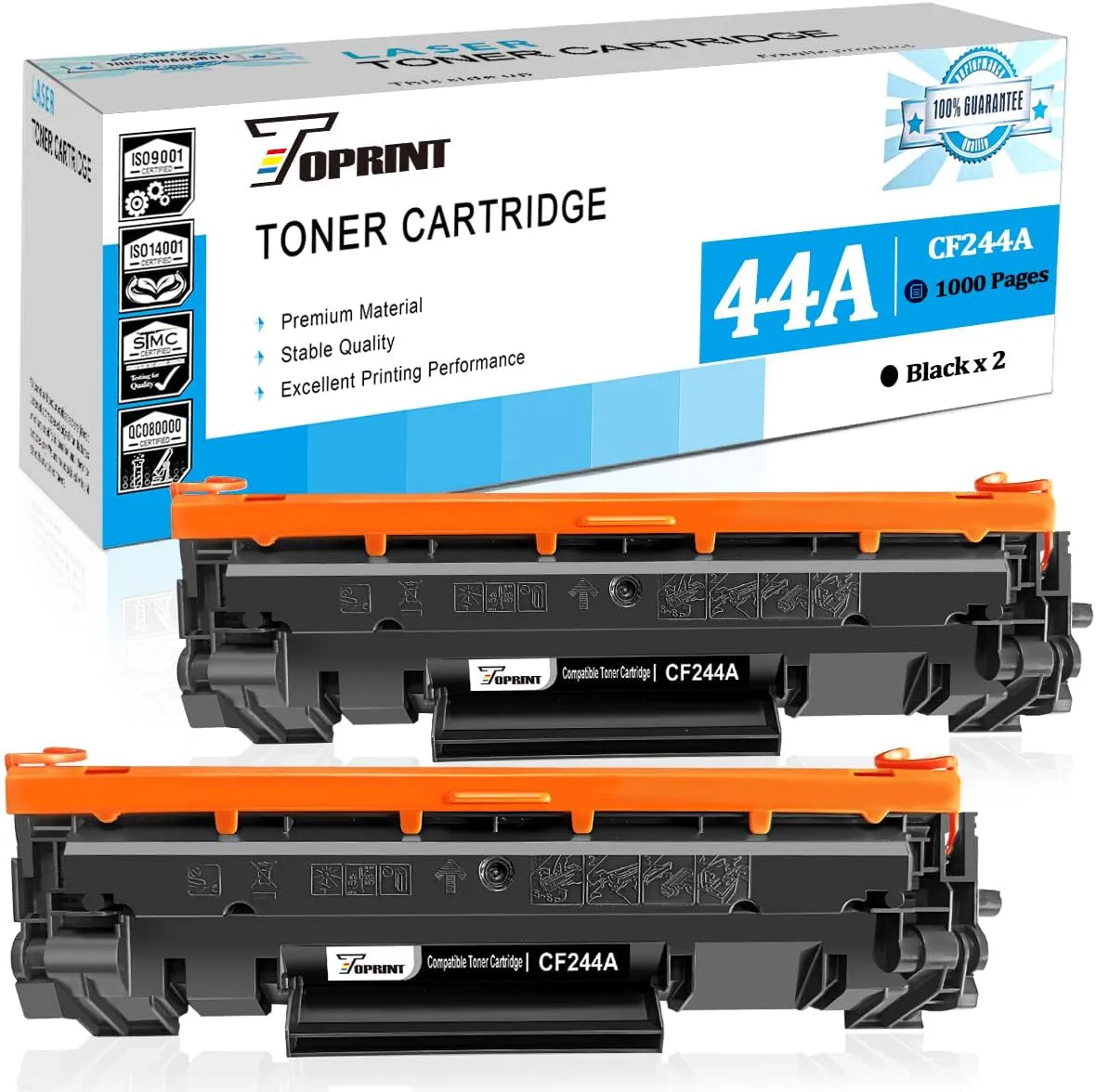 Bild von TOPRINT 44A CF244A kompatibles Tonerkartuschen Set mit 2 schwarzen Kartuschen für HP Laserjet Pro Drucker, bis zu 1000 Seiten