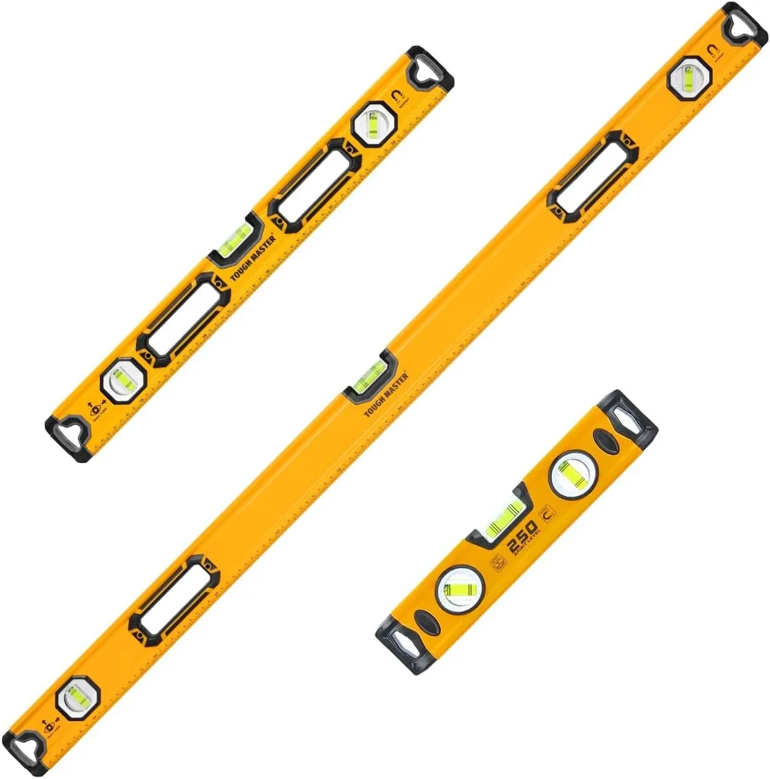 Bild von Tough Master 3-teiliges Profi Wasserwaagen Set mit Magnet und hoher Genauigkeit, inklusive 1200 mm, 600 mm und 250 mm Wasserwaage
