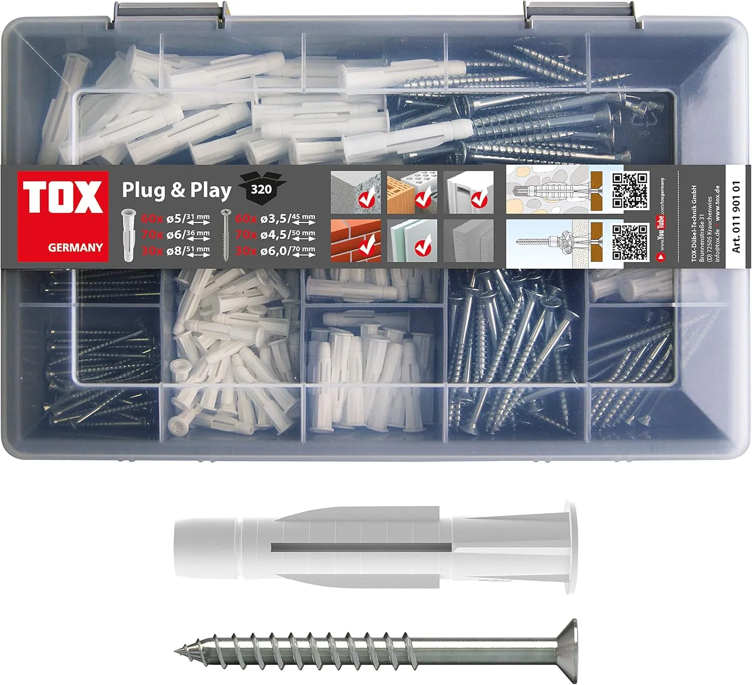 Bild von TOX 320-teiliges Sortimentskoffer Plug & Play Dübel Set mit Allzweckdübel und passenden Schrauben