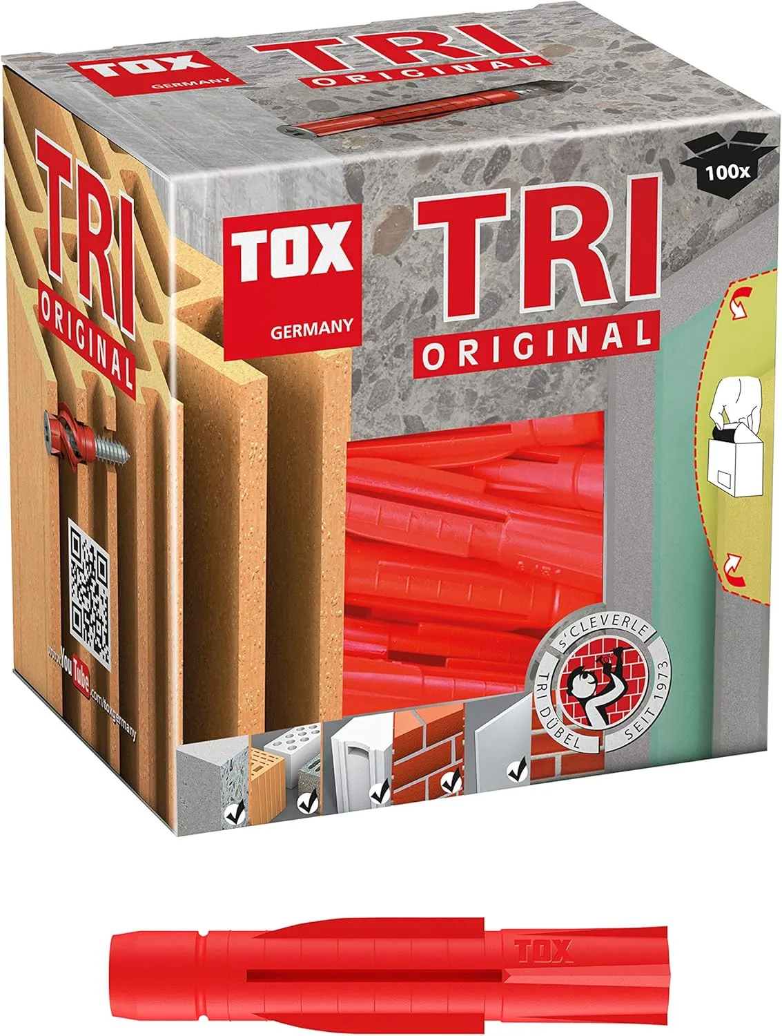 Bild von TOX Allzweckdübel Tri 6 x 36 mm, 100 Stück für verschiedene Baustoffe