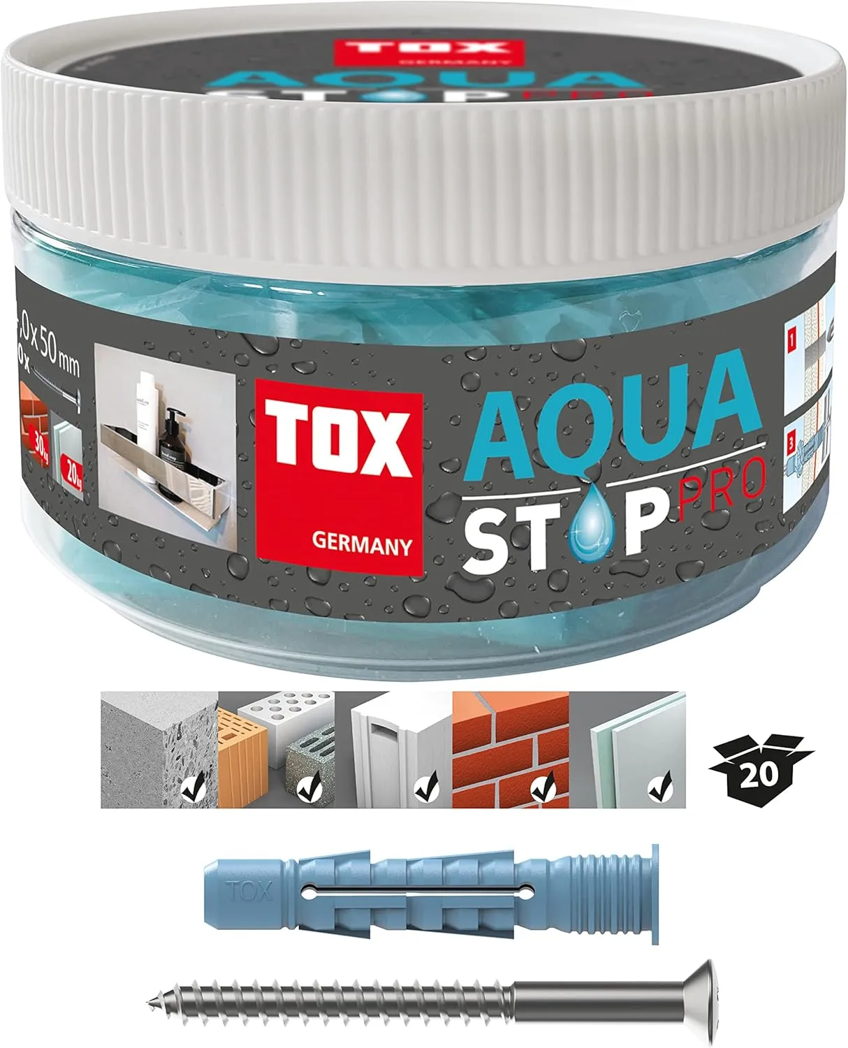 Bild von TOX Aqua Stop Pro Allzweckdübel 8x50 mm für geflieste Wände und Böden mit 6x70 mm Schraube, Artikelnummer 014271021