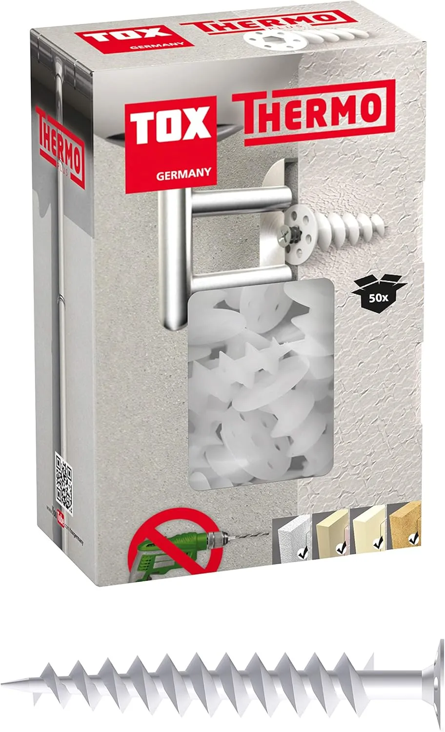 Bild von TOX Dämmstoffdübel Thermo 50 mm, 50 Stück im Karton, geeignet für EPS, XPS 20, PUR und Holzfaserplatten