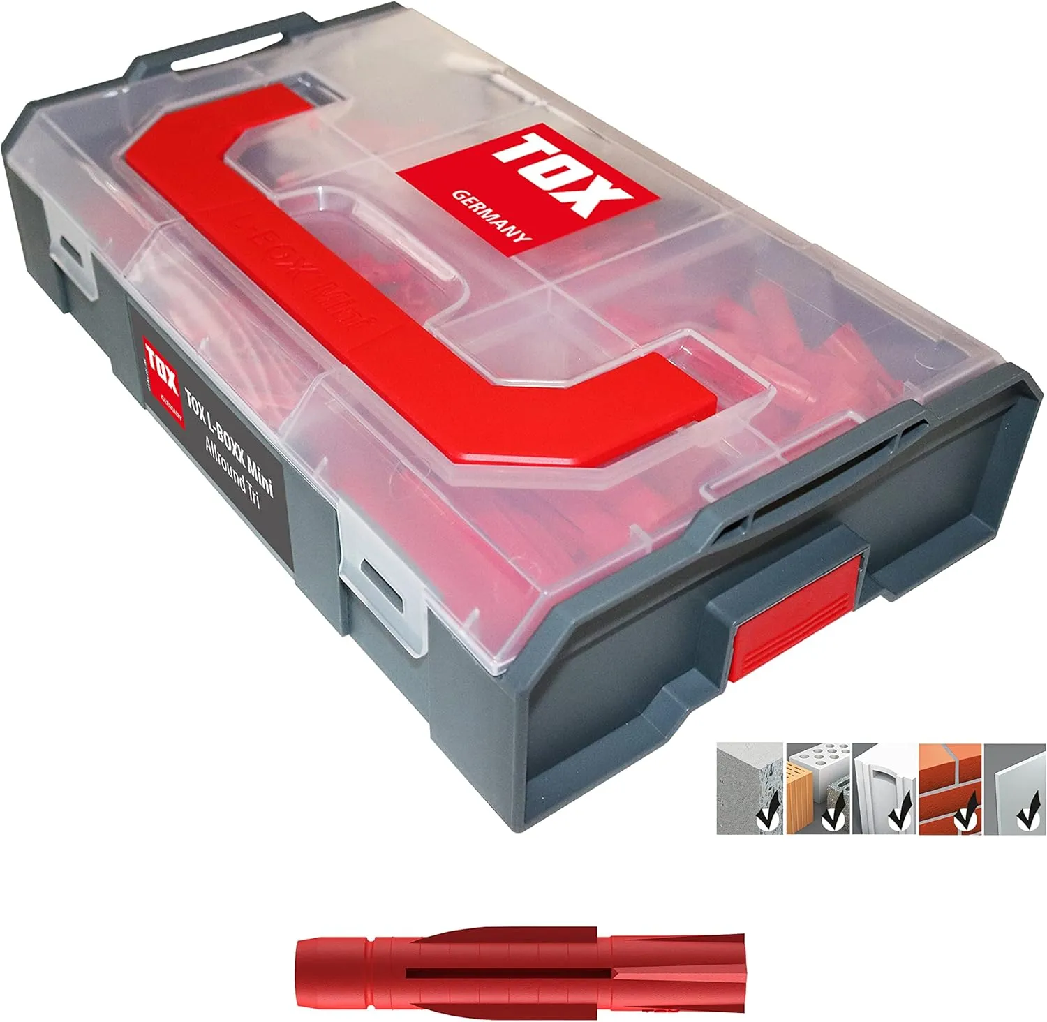 Bild von TOX L-BOXX Mini Tri Dübelset 094900201 in Grau, kompakt und anpassbar für Befestigungen in verschiedenen Baustoffen