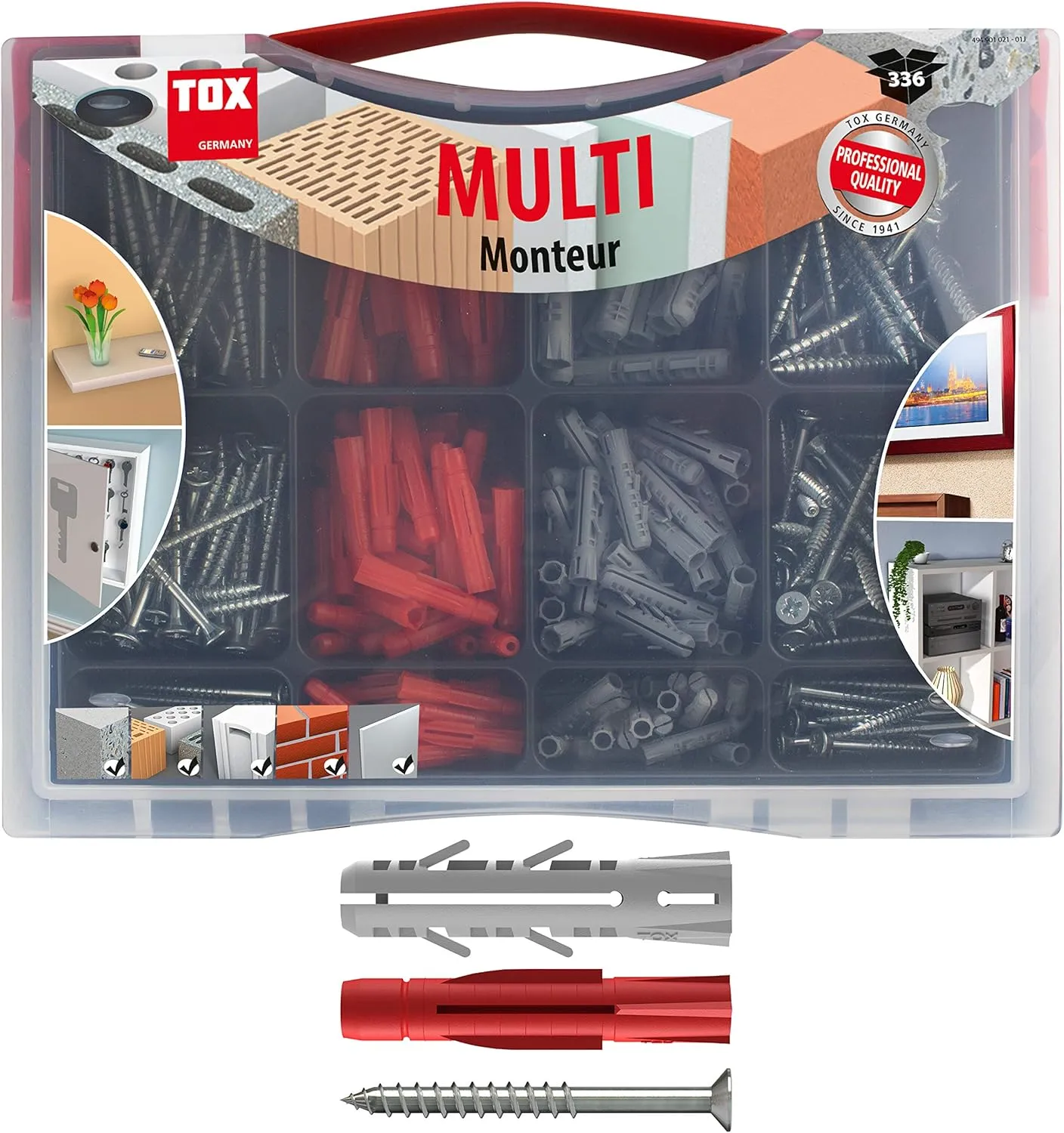 Bild von TOX Sortiment Monteur Multi mit 336 Teilen, inklusive Allzweckdübel TRI und Spreizdübel Barracuda in den Durchmessern 5, 6 und 8 mm, geeignet für verschiedene Baustoffe und extremen Halt in Beton und Vollstein