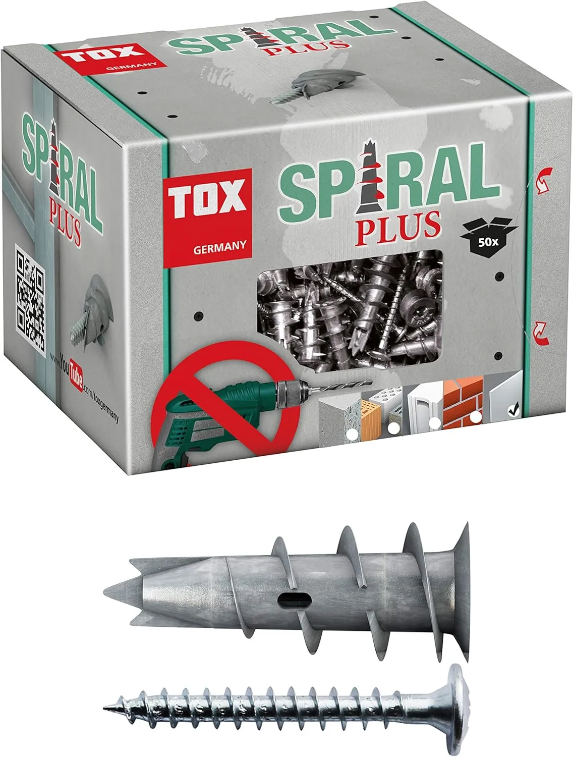 Bild von TOX Spiral Plus Gipskartondübel mit Schraube PH2, 35 mm, für ein- und zweilagige Gipskartonplatten, 50 Stück, Artikelnummer 068101021