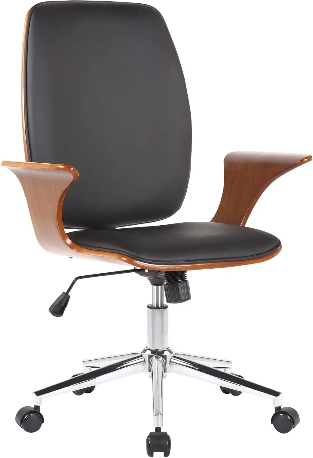 Bild von TPFLiving Burton Bürostuhl aus Kunstleder mit chromfarbigem Metallgestell und Sitzfläche in Walnuss/Schwarz