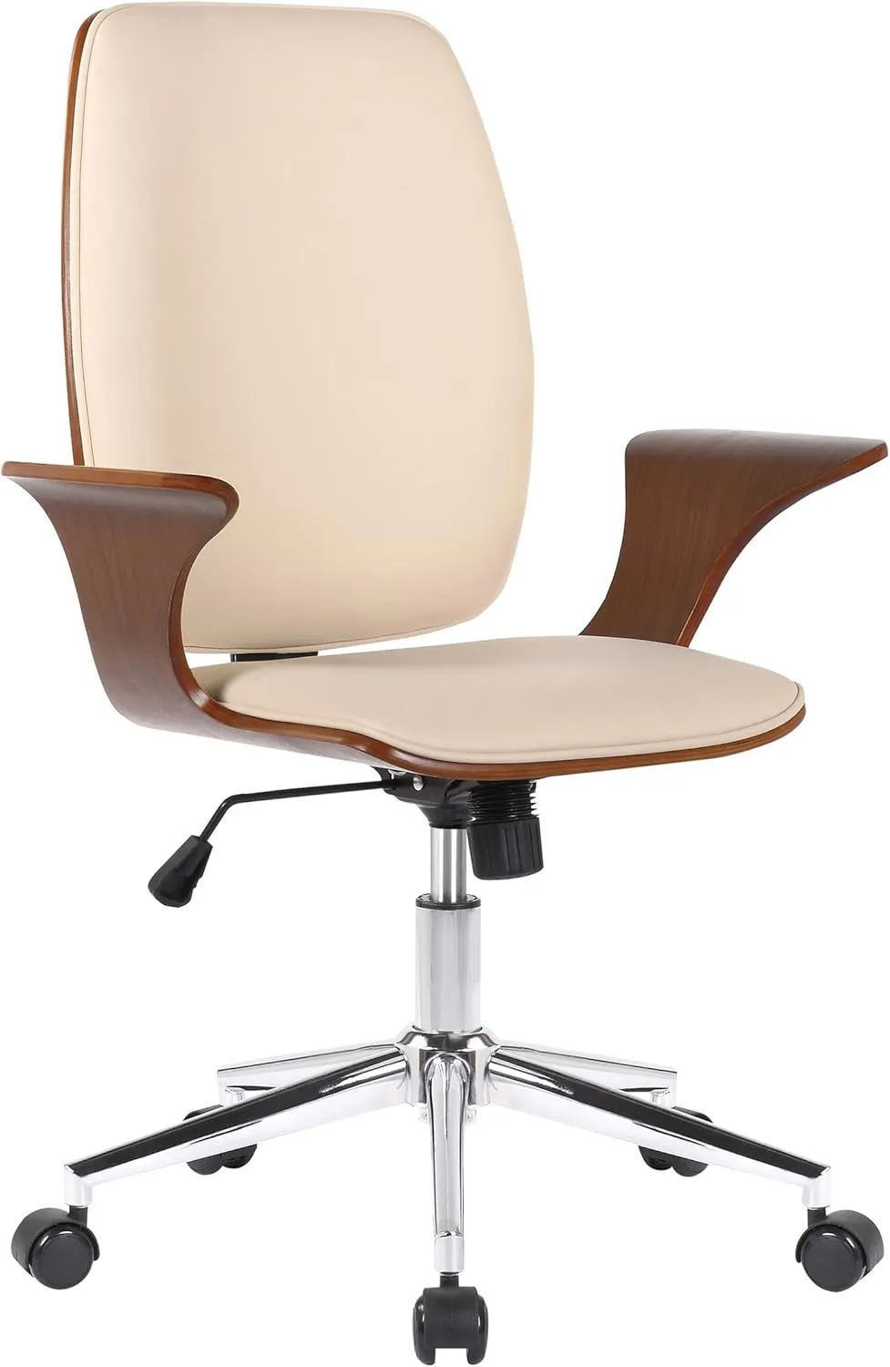 Bild von TPFLiving Burton Bürostuhl aus Kunstleder mit Metallgestell in Chrom und Sitzfläche in Walnuss und Creme