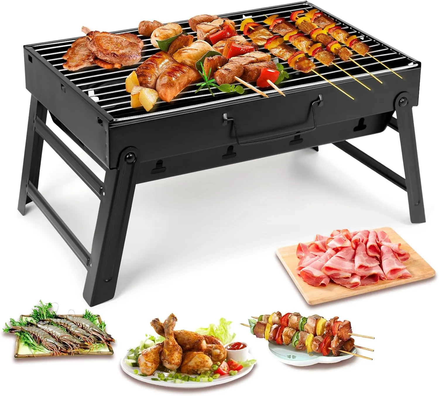Bild von Tragbarer Holzkohlegrill aus Edelstahl für Outdoor Camping in Schwarz