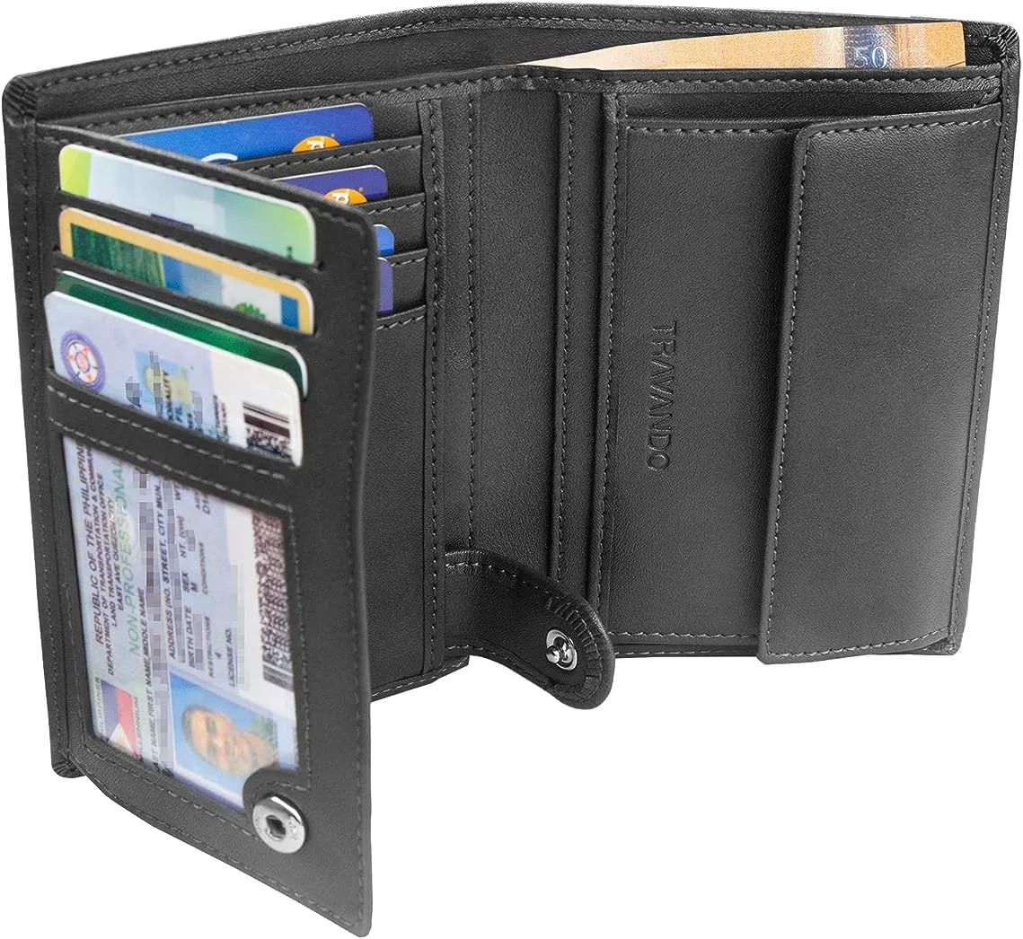 Bild von TRAVANDO Dublin Herren Geldbörse im Hochformat mit 13 Kartenfächern und RFID Schutz, TÜV geprüft, inklusive Geschenkbox, designed in Germany, in Schwarz