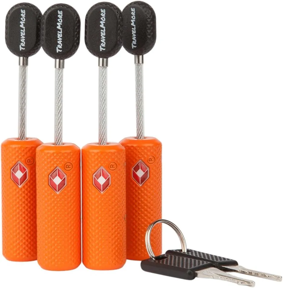 Bild von TravelMore TSA-Schloss Set mit 4 Schlössern und flexiblem Kabel in Orange für Koffer und Gepäck