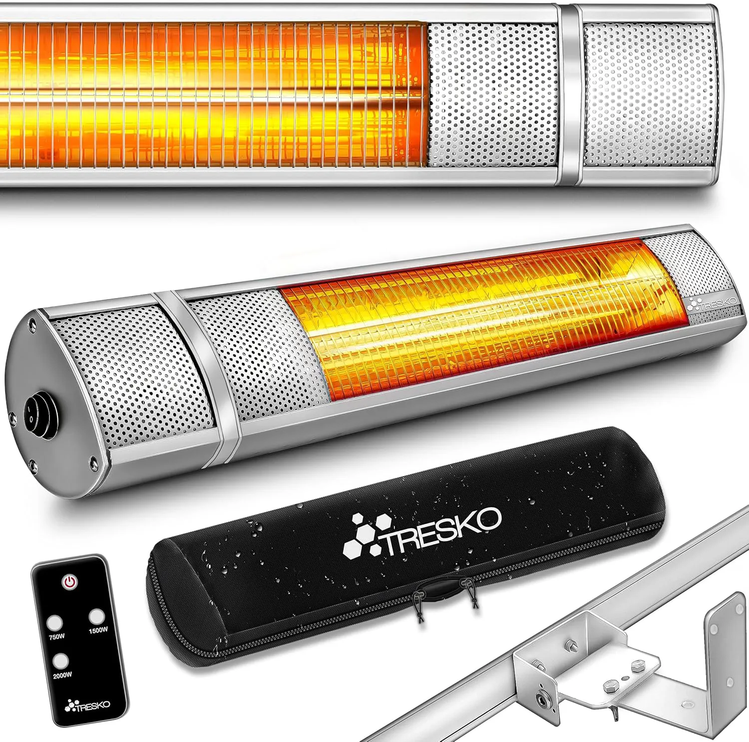 Bild von TRESKO 2000W Infrarot Heizstrahler mit Fernbedienung und 3 Heizstufen für Innen und Außen