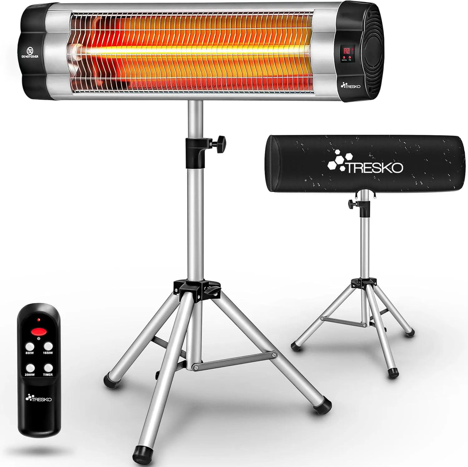 Bild von TRESKO Infrarot Heizstrahler mit 2500 Watt und Fernbedienung, höhenverstellbar für Innen und Außen mit 3 Heizstufen