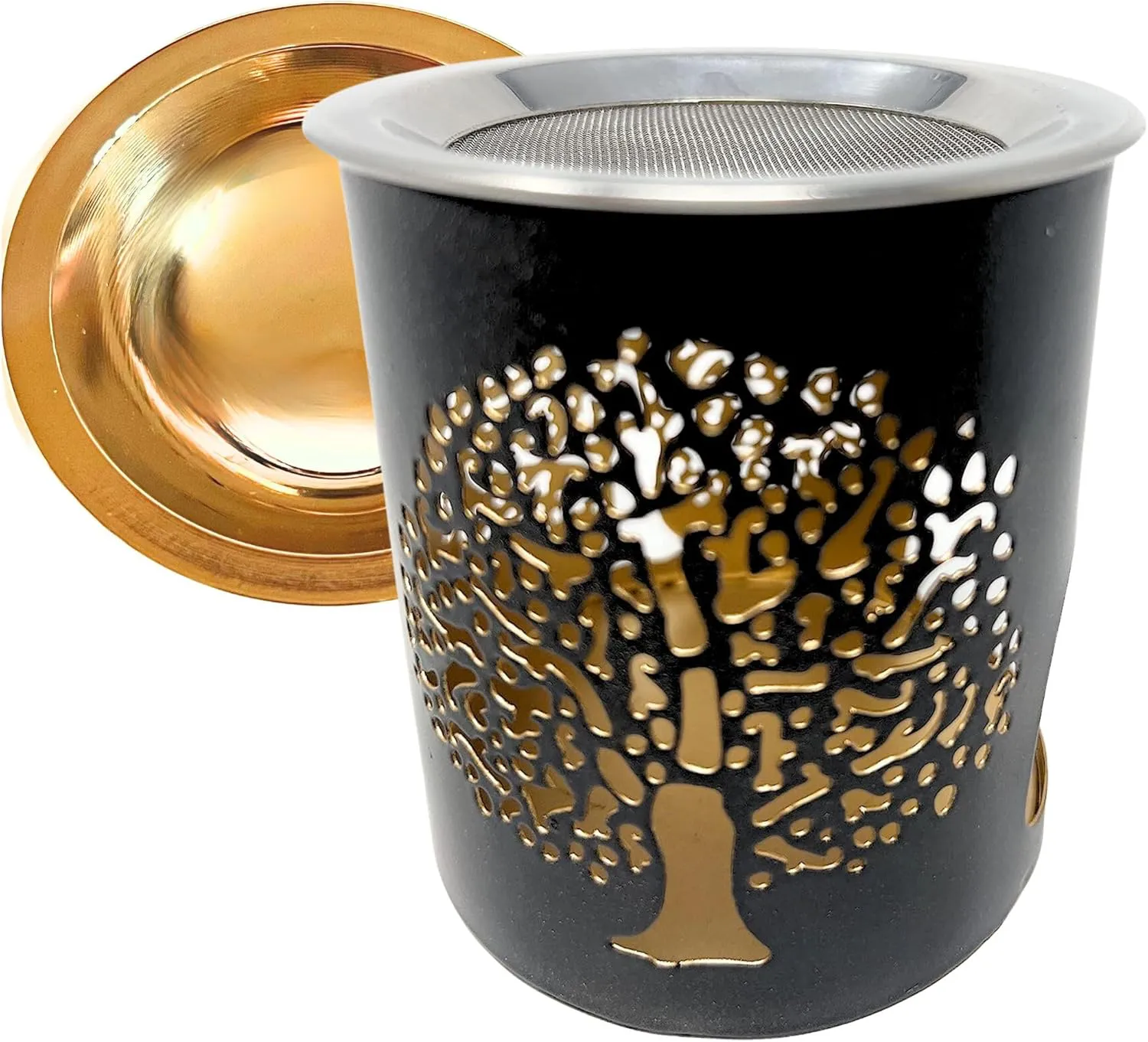 Bild von Trintura Räucherstövchen Set mit Räuchersieb und Räucherschale in Schwarz mit Baum des Lebens Design