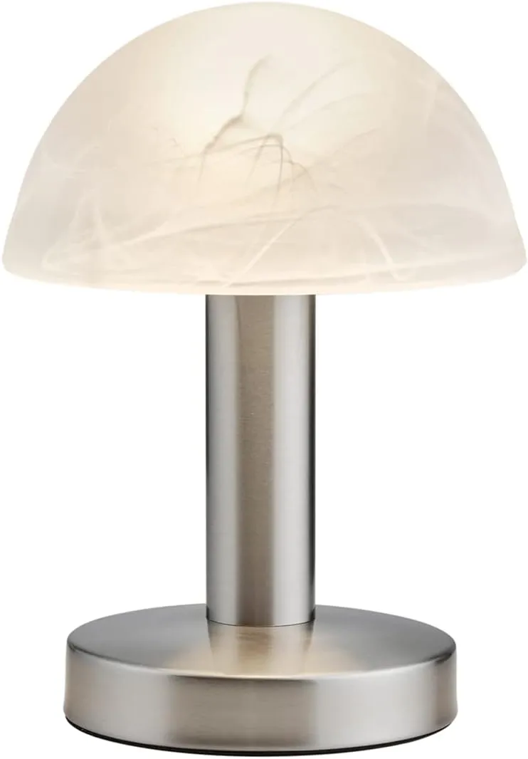 Bild von Trio Fynn II LED Tischleuchte mit Touch-Funktion in Nickel matt und alabasterfarbigem Glas, 4.9 Watt E14 LED, Höhe 21 cm