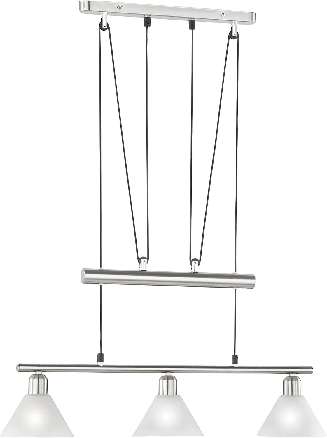 Bild von Trio Leuchten JoJo Pendelleuchte 3751031-07 aus nickelmattem Metall und opalweißem Glas, höhenverstellbar, ohne 3x E14 Leuchtmittel
