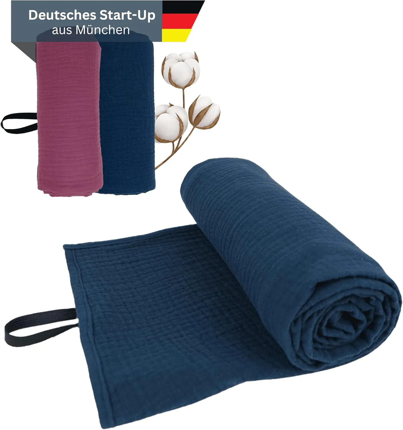 Bild von Tripmate Reisehandtuch aus 100% Baumwolle, schnelltrocknend und ultra leicht, ideal für Sport und Camping, Maße 120x60 cm, Made in Germany