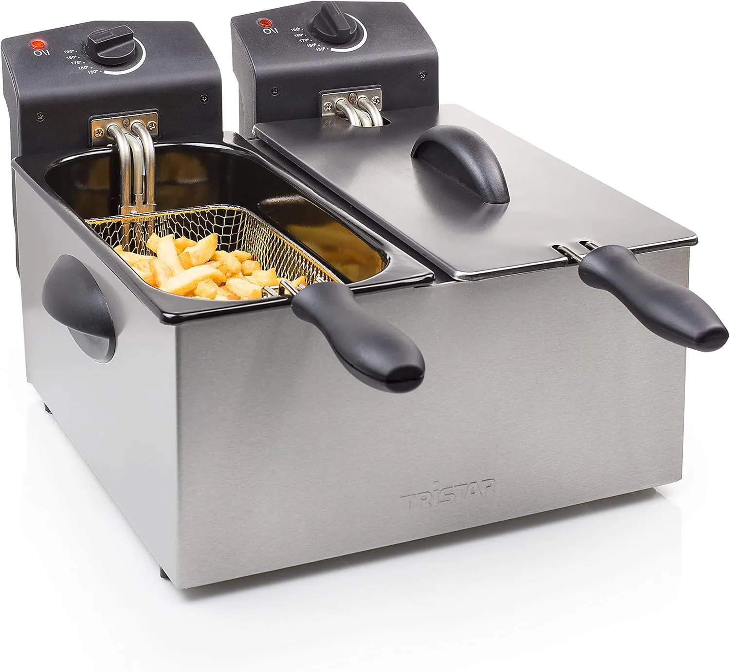 Bild von Tristar FR-6937 Edelstahl Doppel-Fritteuse mit 6 Litern und 2 x 1800 Watt Heizleistung, regelbare Temperatur und Kaltzonenfunktion