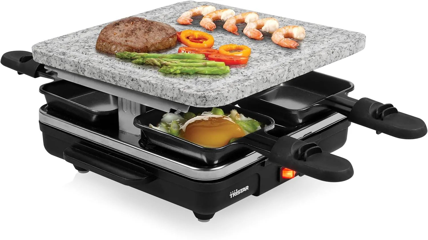 Bild von Tristar RA-2745 Raclette Stein mit 21 x 21 cm Grillfläche für vier Personen inkl. 4 Pfännchen, BPA-frei