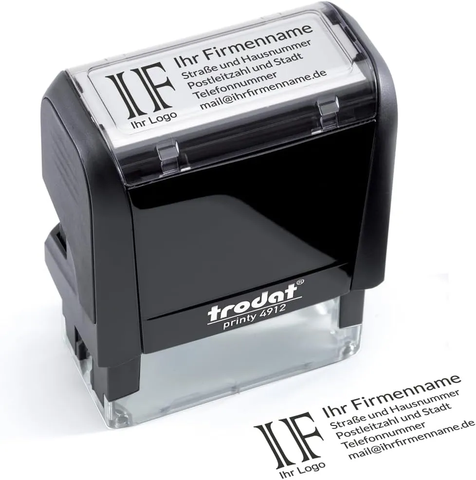 Bild von Trodat Printy 4912 Firmenstempel mit personalisiertem Logo und Text, selbstfärbend, Abdruckgröße 47 x 18 mm