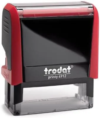 Bild von Trodat Printy 4912 selbstfärbender Stempel in feuerrot mit Wunschtext, 5 Zeilen und den Maßen 46 x 17 mm