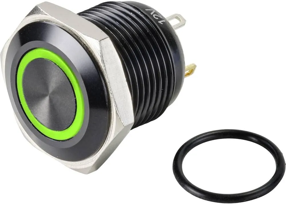 Bild von TRU Components Drucktaster GQ16F-10E/J/G für 12V mit grüner Aus/EIN-Taste und IP65 Schutzklasse