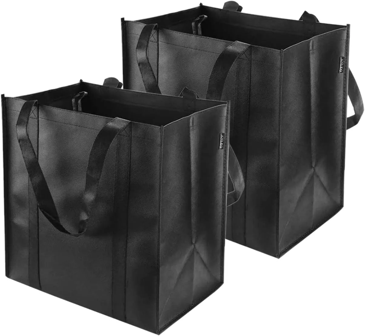 Bild von TSHAOUN 2er Set große schwarze Einkaufstaschen mit Tragegriffen, faltbar und wiederverwendbar, ideal für Einkäufe, Picknick und Camping, Maße 38 x 33,5 x 25,5 cm