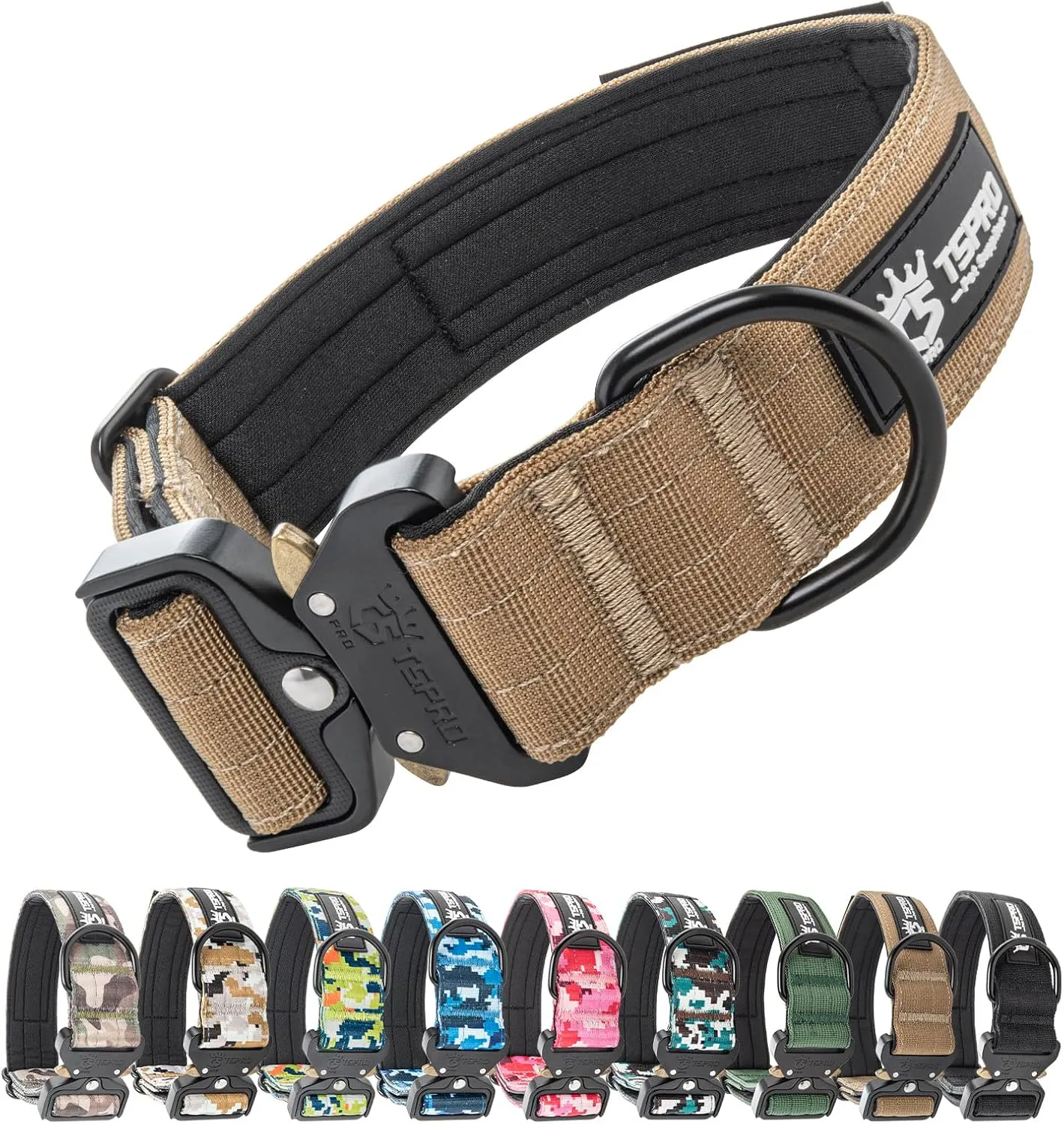 Bild von TSPRO Premium Hundehalsband in Khaki, verstellbar mit leuchtendem Patch und robustem Schnellverschluss, geeignet für kleine, mittlere und große Hunde