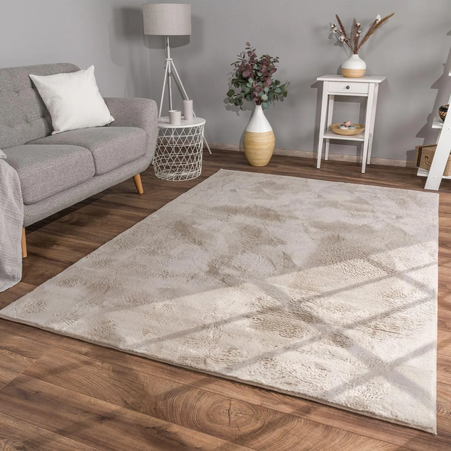 Bild von TT Home Hochflor Teppich in Beige, 140 x 200 cm, modern und flauschig