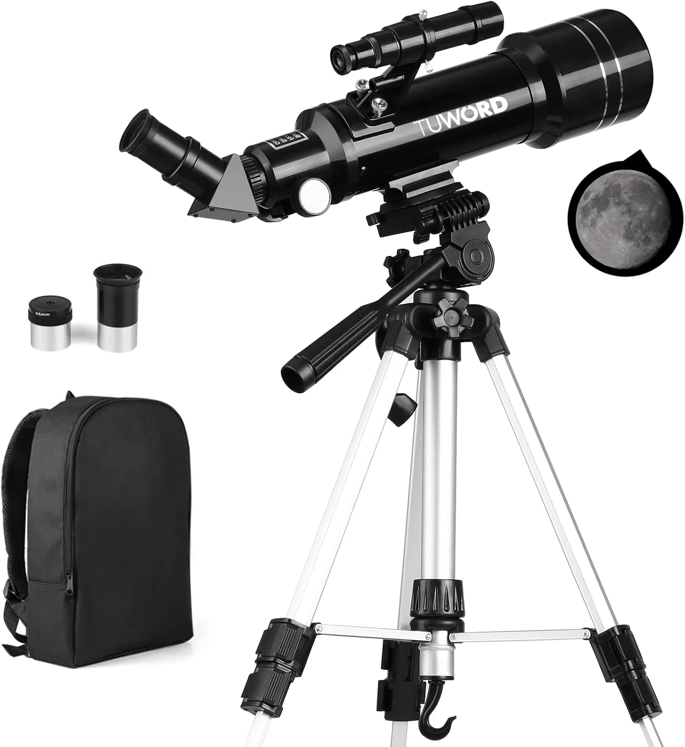 Bild von Tuword Teleskop 70/400mm Refraktor für Anfänger mit 5x24 Sucherfernrohr und Aluminiumstativ im Rucksack