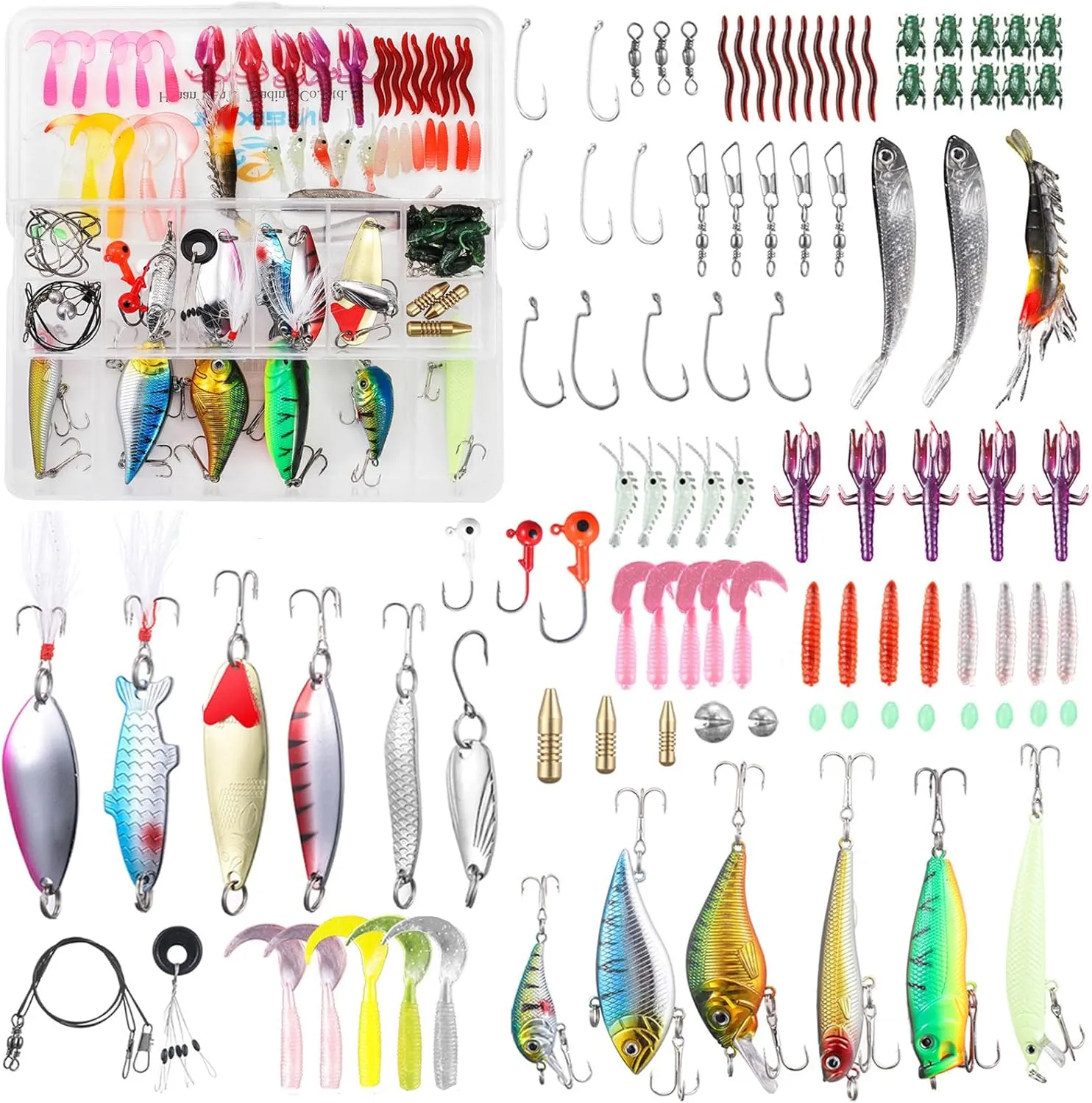 Bild von TUXIBIN 101 teiliges Angelköder Set mit Spinnern, VIB, Haken und Zubehör in Aufbewahrungsbox