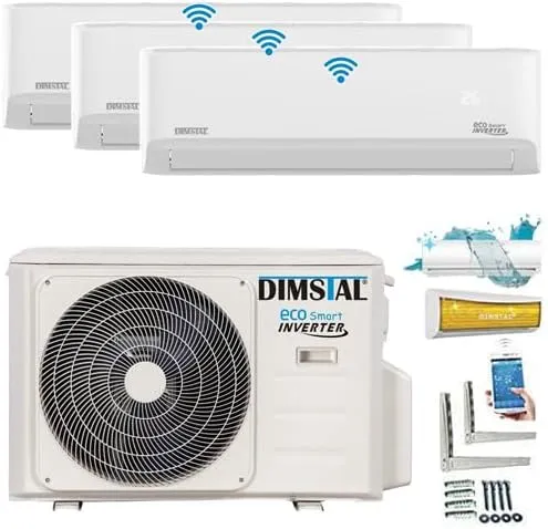Bild von Twin-Rotary Trio Split Klimaanlage mit drei Innengeräten und Heizfunktion, 3x 2,6kW, WiFi und Selbstreinigung