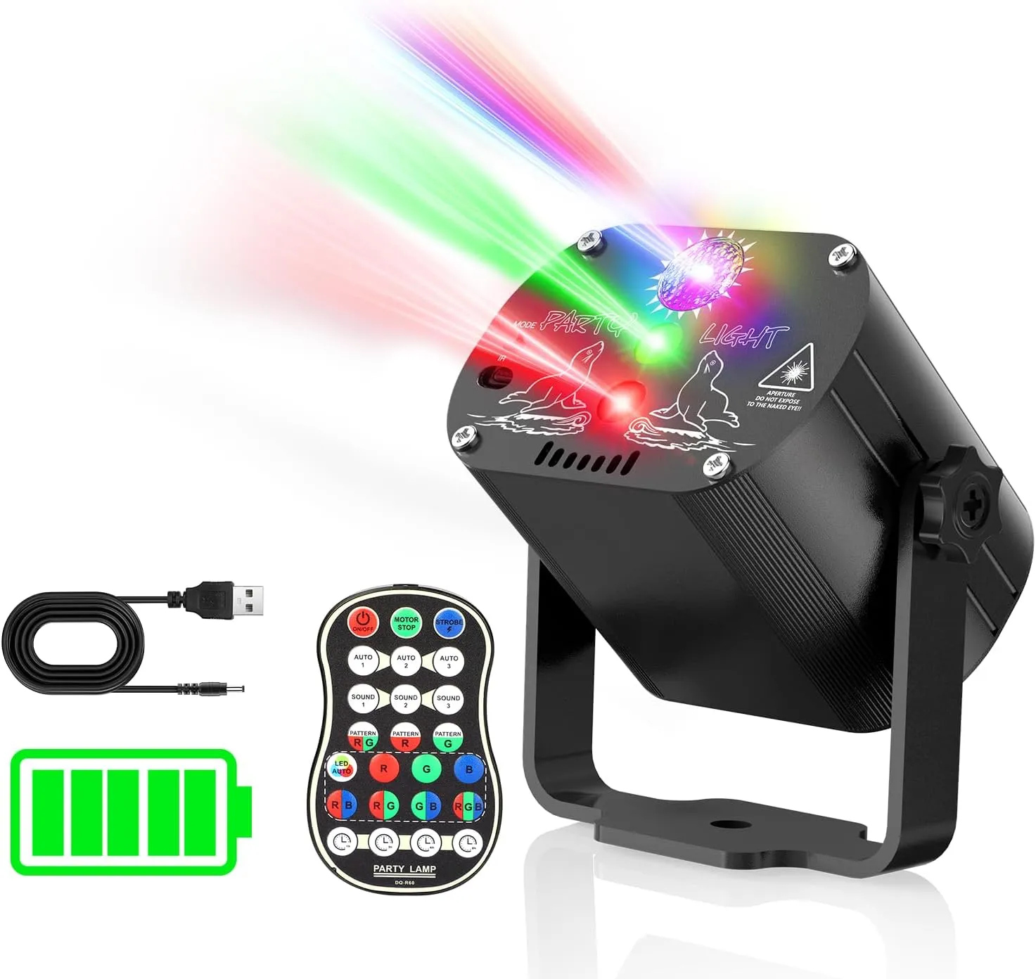 Bild von Tyonto kabelloses Discokugel Partylicht mit 4500mAh Akku und Musiksteuerung, 60 Muster, Strobe-Effekt und Fernbedienung