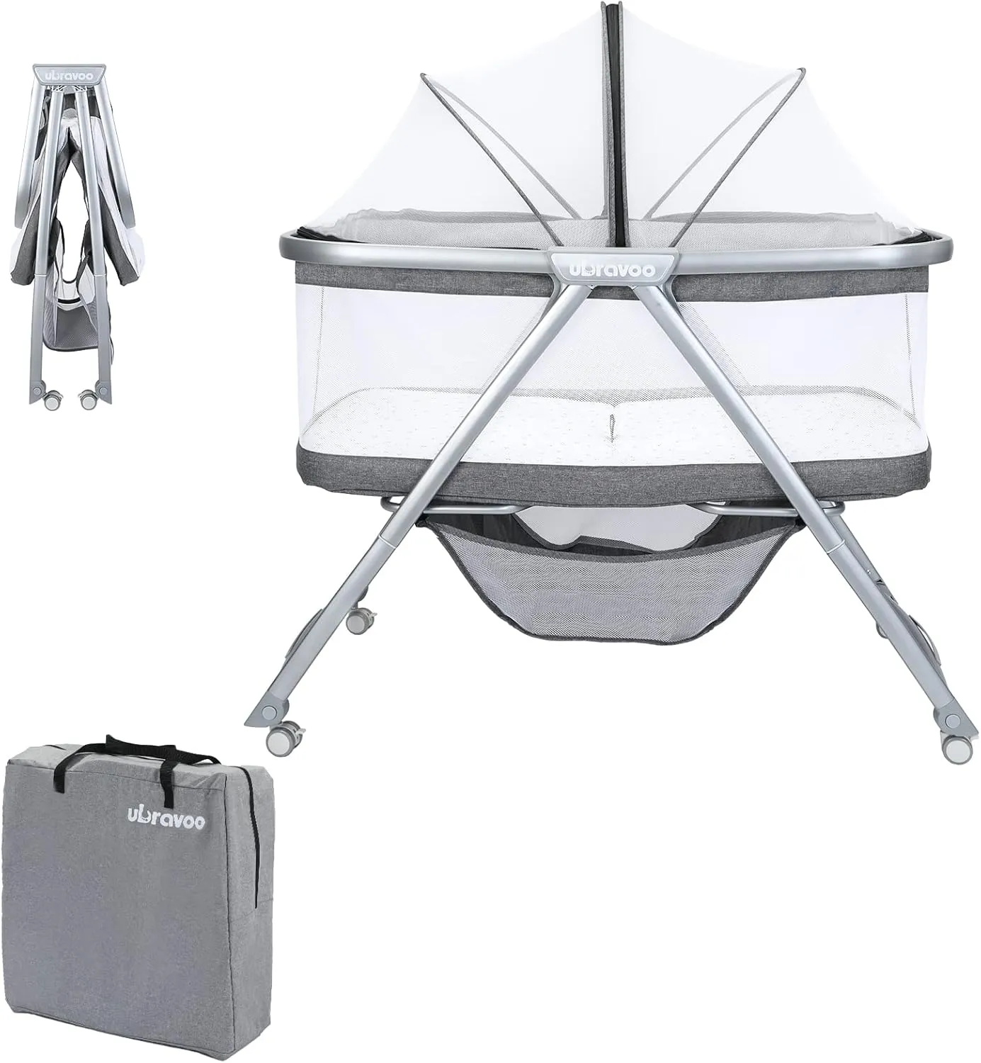Bild von UBRAVOO 3-in-1 Babybett mit Matratze, umwandelbar als Reisebett oder Wiege, inklusive Tragetasche und Baldachin, für Babys von 0 bis 8 Monaten