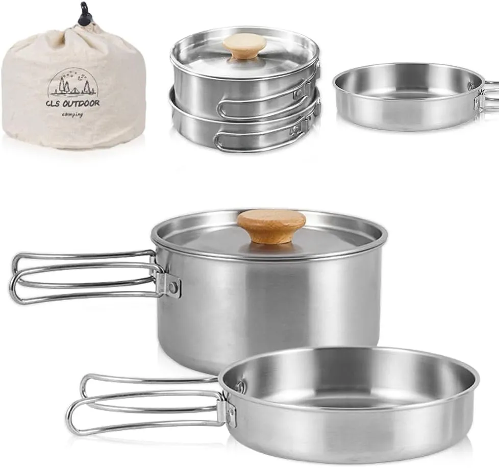 Bild von Udbrud Camping Kochgeschirr Set aus Edelstahl mit Deckel und faltbarem Griff für Outdoor Aktivitäten