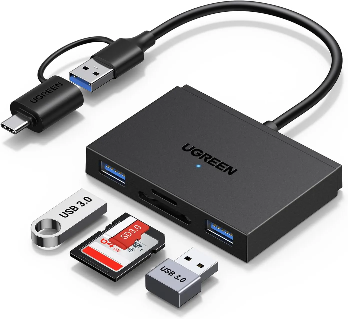 Bild von UGREEN 4 in 1 SD Kartenleser mit USB C und USB 3.0 Adapter, kompatibel mit iPhone 16 Serie, iPad und Laptops