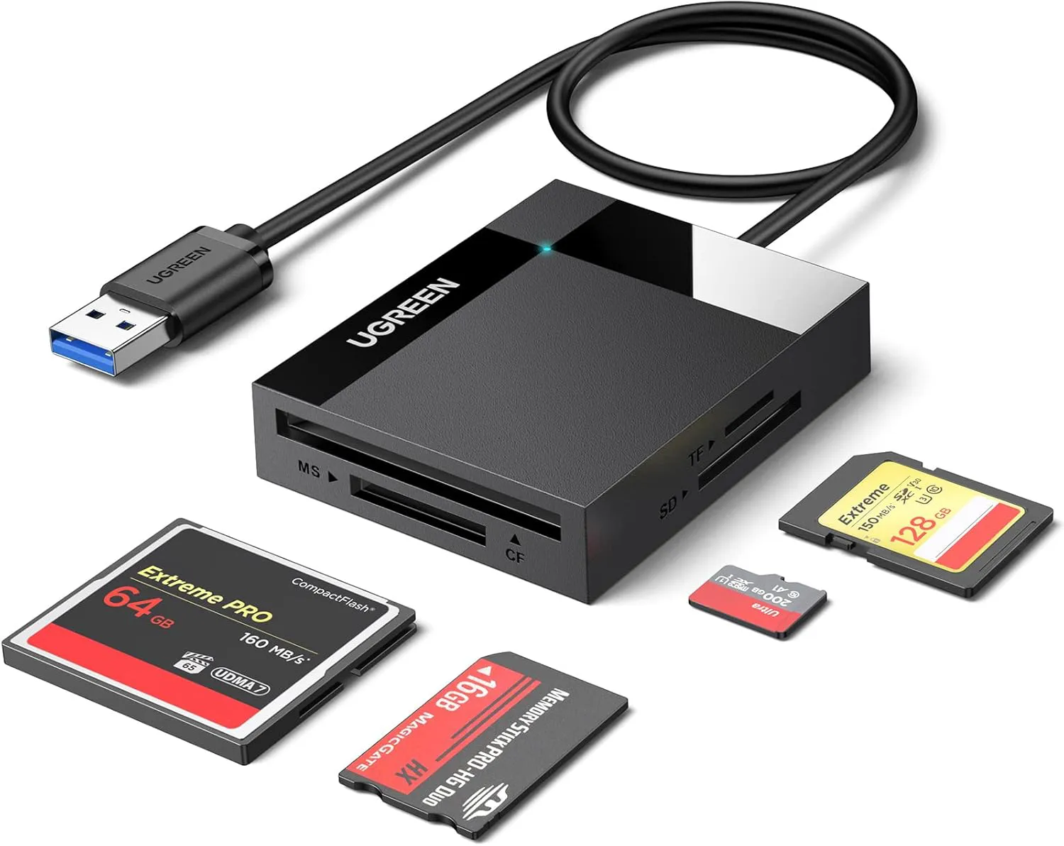 Bild von UGREEN 4 in 1 USB 3.0 Kartenleser mit vier Slots für SD, TF, CF und MS Karten