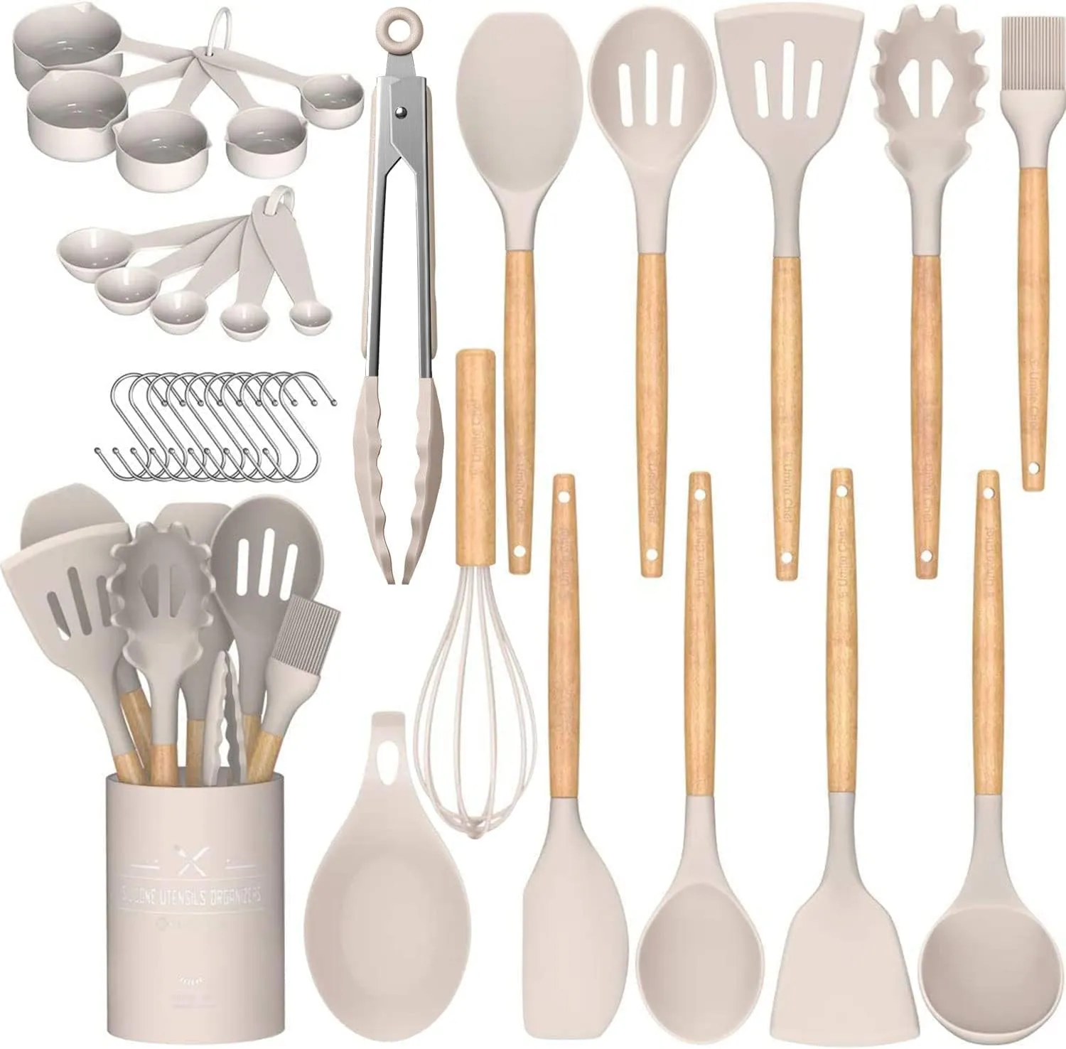 Bild von Umite 24-teiliges Küchenutensilien-Set aus hitzebeständigem Silikon mit Holzgriff und Halter