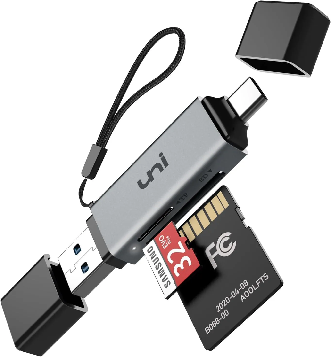 Bild von uni USB 3.0 Kartenleser 2in1 aus Aluminium für SD und Micro SD, kompatibel mit MacBook Pro und Android Geräten