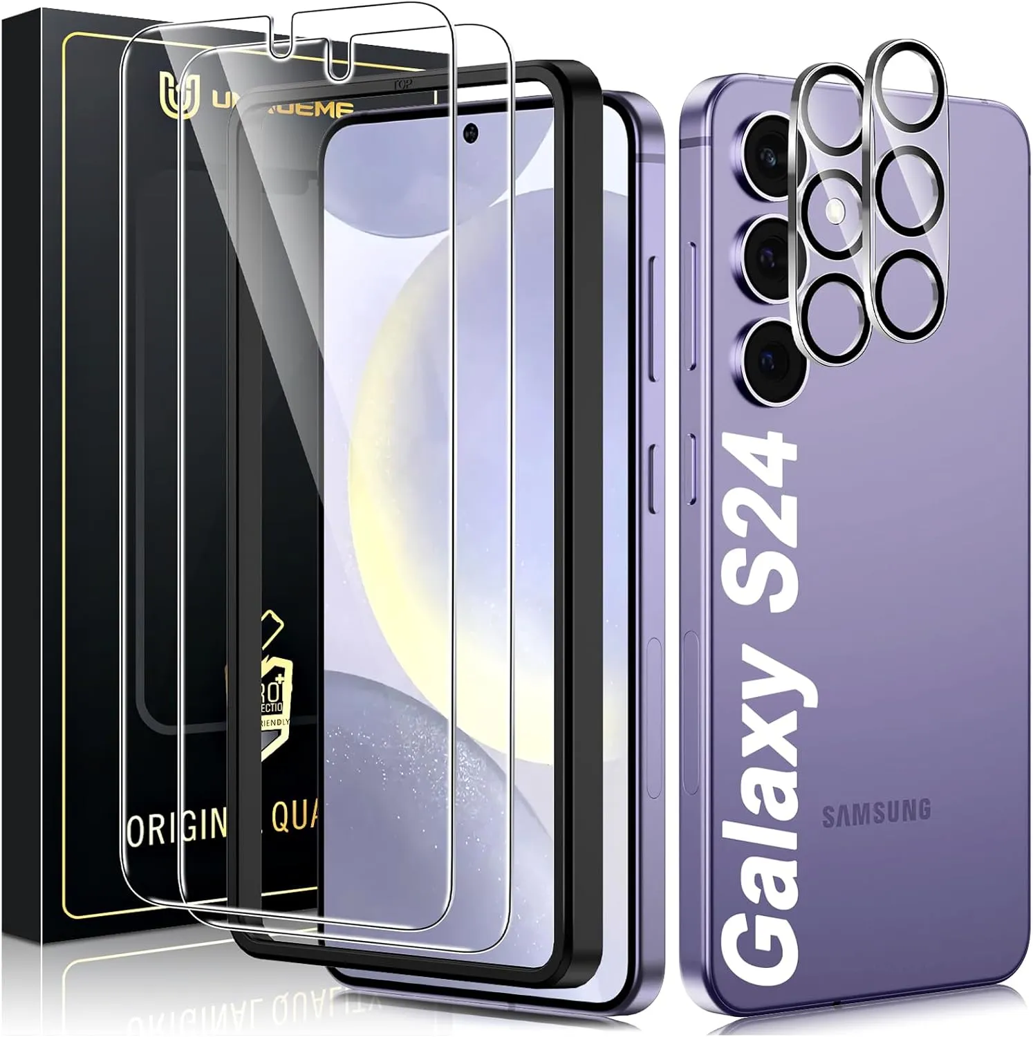 Bild von UniqueMe 4er Set Schutzfolie für Samsung Galaxy S24 mit 2 Displayschutzgläsern und 2 Kameraschutzfolien, 9H Härte und HD-Klarheit