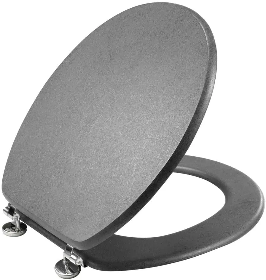 Bild von Universal MDF WC Sitz Deckel in Betongrau mit Metallscharnieren und Holzkern ohne Absenkautomatik