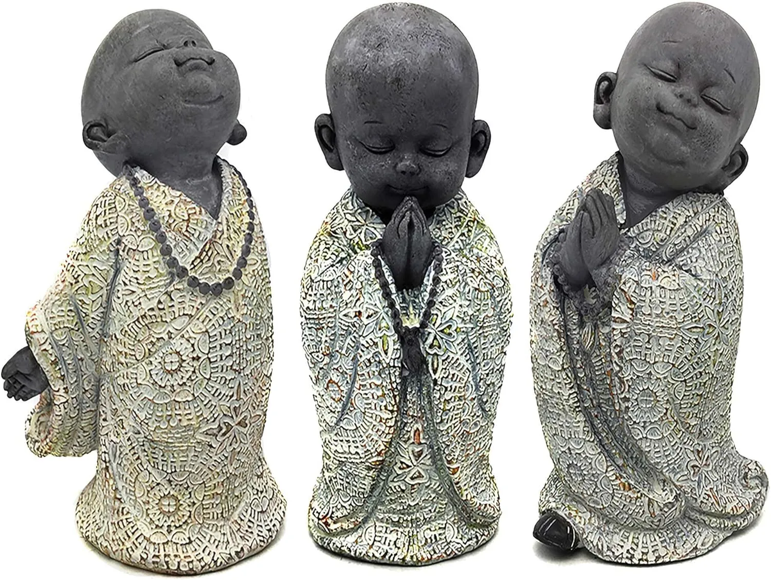 Bild von UNUS Buddha Figuren Set mit 3 kleinen Mönchen, 13 cm, für Garten und Feng Shui Deko
