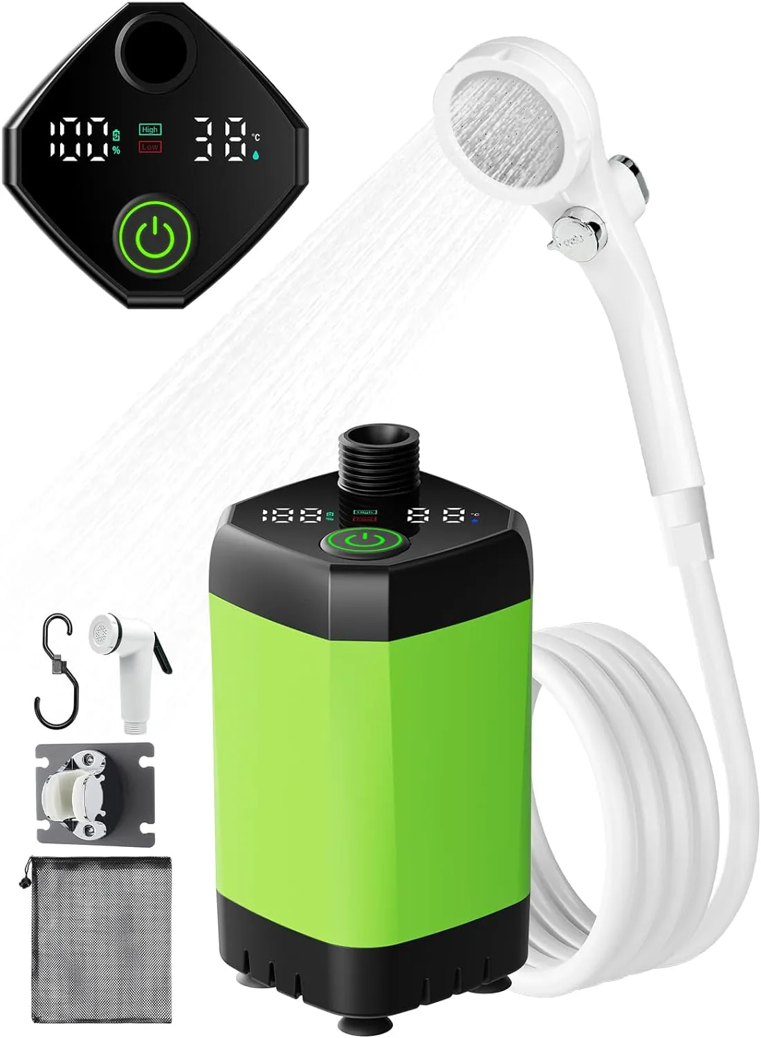 Bild von Upgrade tragbare Campingdusche mit 6000mAh Akku und Temperaturanzeige, inklusive Duschkopf und Schlauch für Camping und Reisen