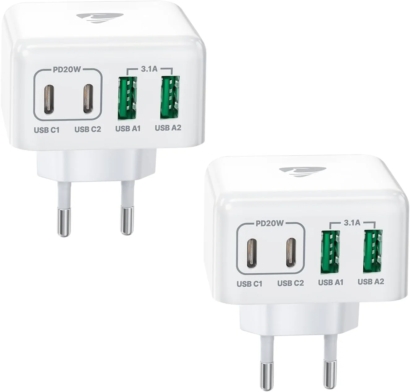 Bild von USB C Ladegerät im 2er Pack mit 4 Ports und 40 Watt Schnellladefunktion für iPhone, iPad und Samsung Handys