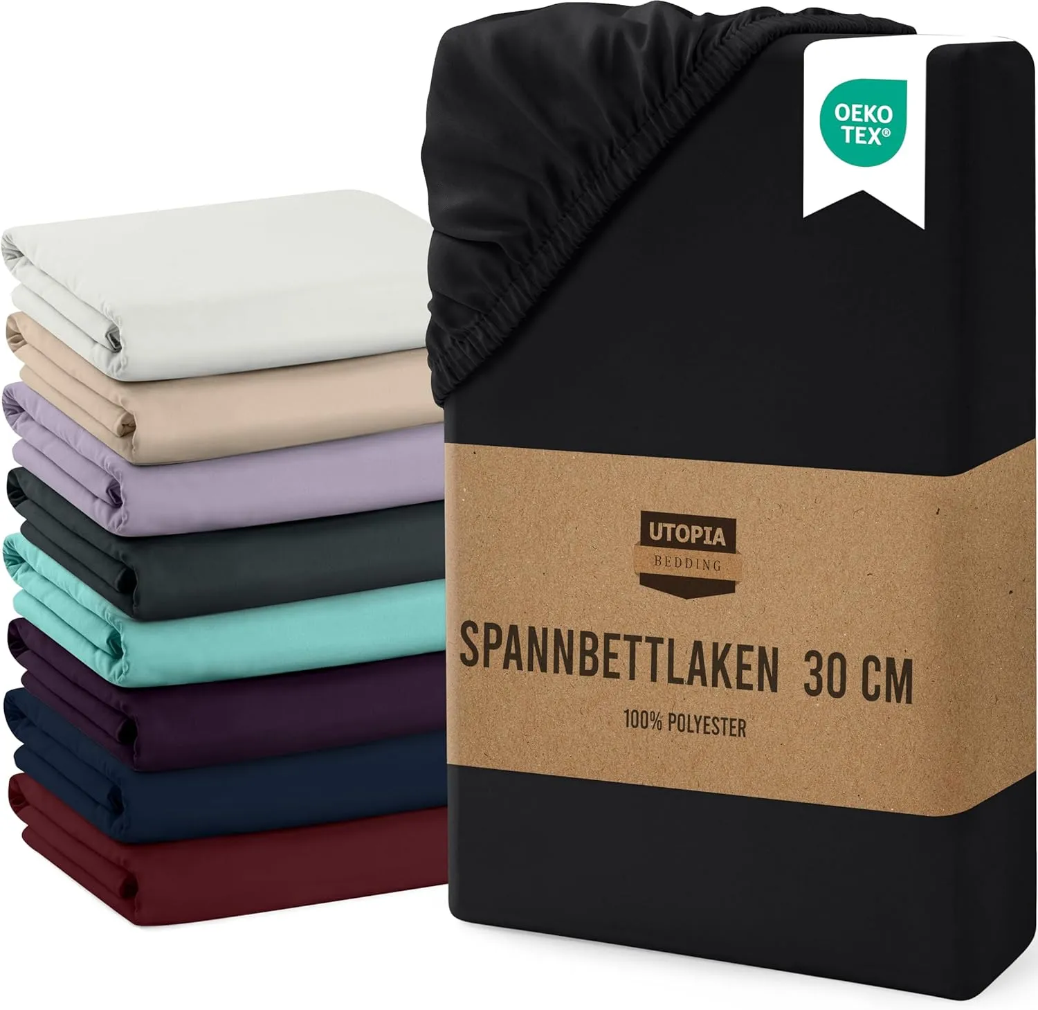 Bild von Utopia Bedding Spannbettlaken 200x200 cm in Schwarz aus gebürsteter Mikrofaser, Oeko Tex Standard 100