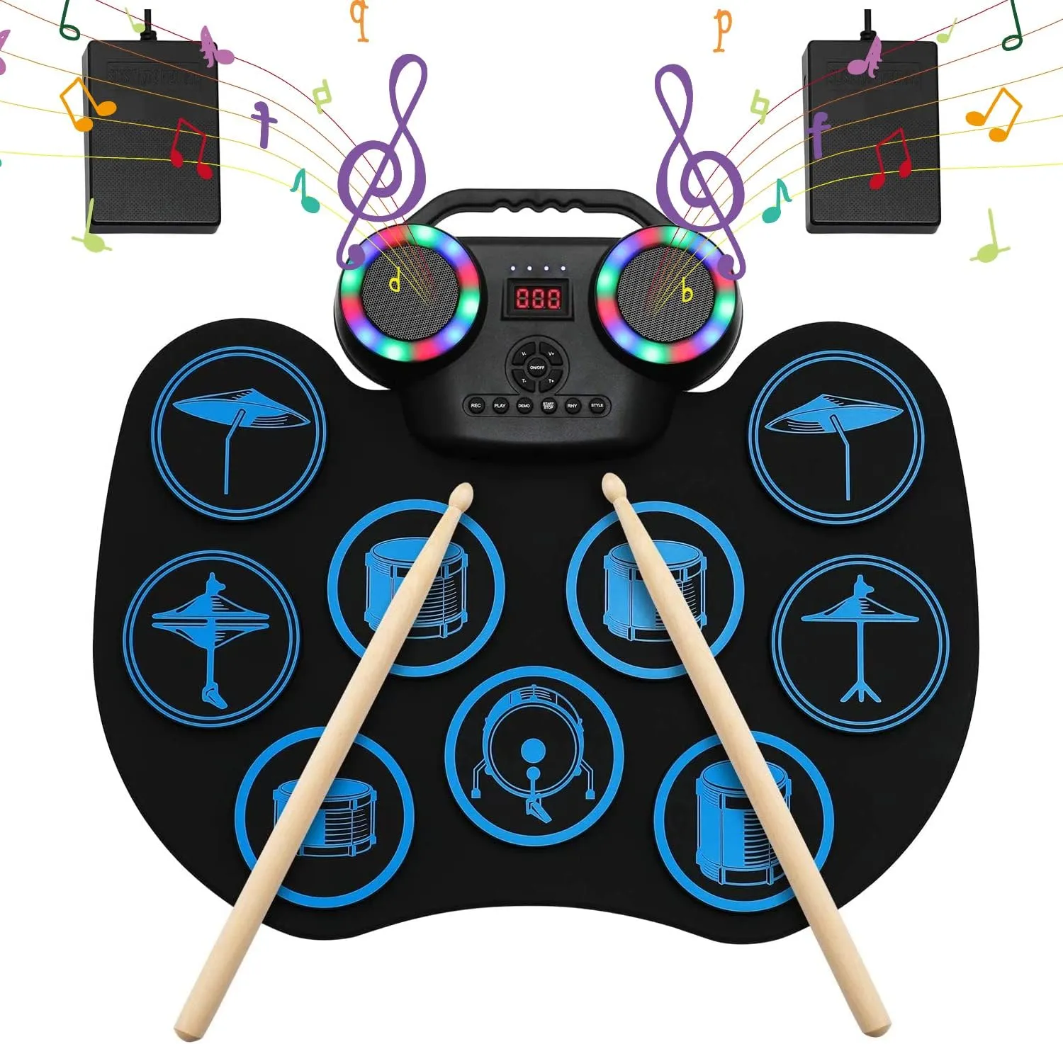 Bild von Uverbon E-Drum Set mit 9 Silikon Pads, Bluetooth und LED Bildschirm für Anfänger und Erwachsene